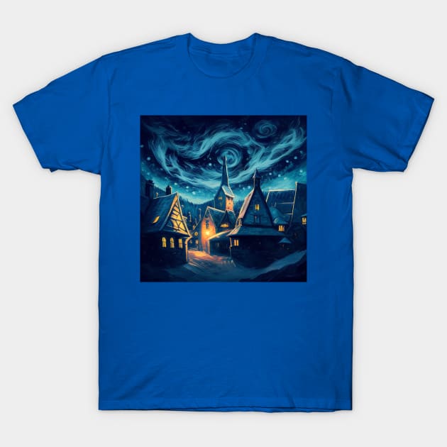 Starry Night Over Hogsmeade Village T-Shirt by Grassroots Green